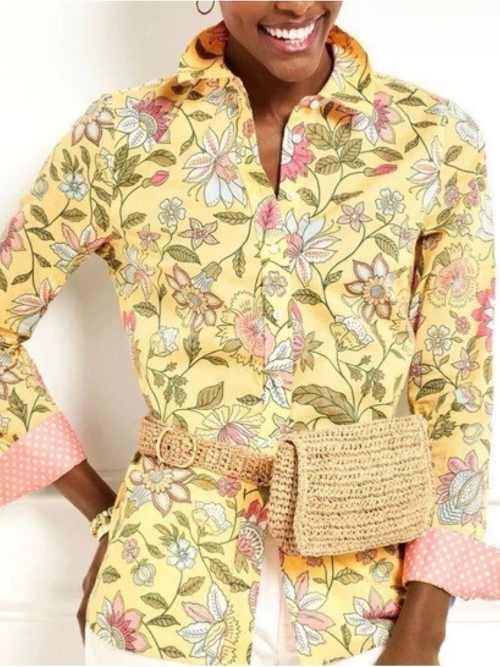 Talbots Yellow Floral Button-Down Shirt